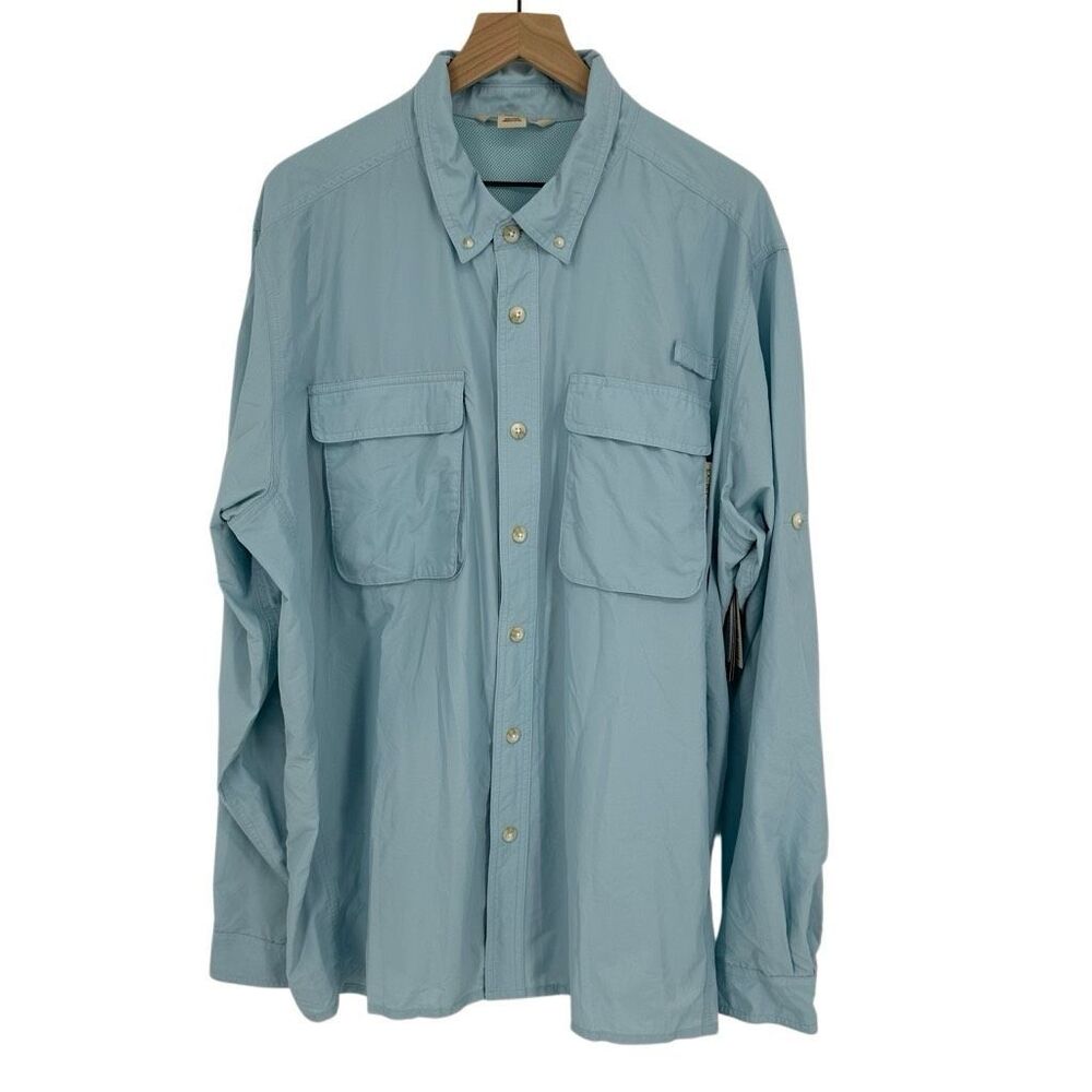 ExOfficio Air Strip Shirt Mens XXL Blue Nylon‎ Button Front Vented UPF NWT